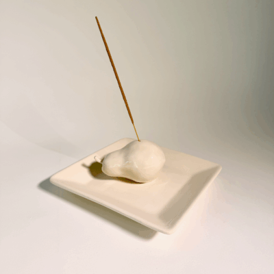 Altar Fruit Incense Holder / White on White With Plate
