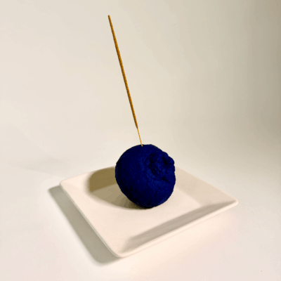 Altar Fruit Incense Holder / Blue Orange on White Plate