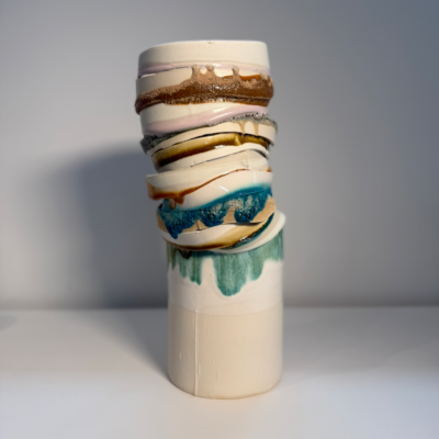 5.5" Fuse Vase in Pink, Tan, Turquoise, and White